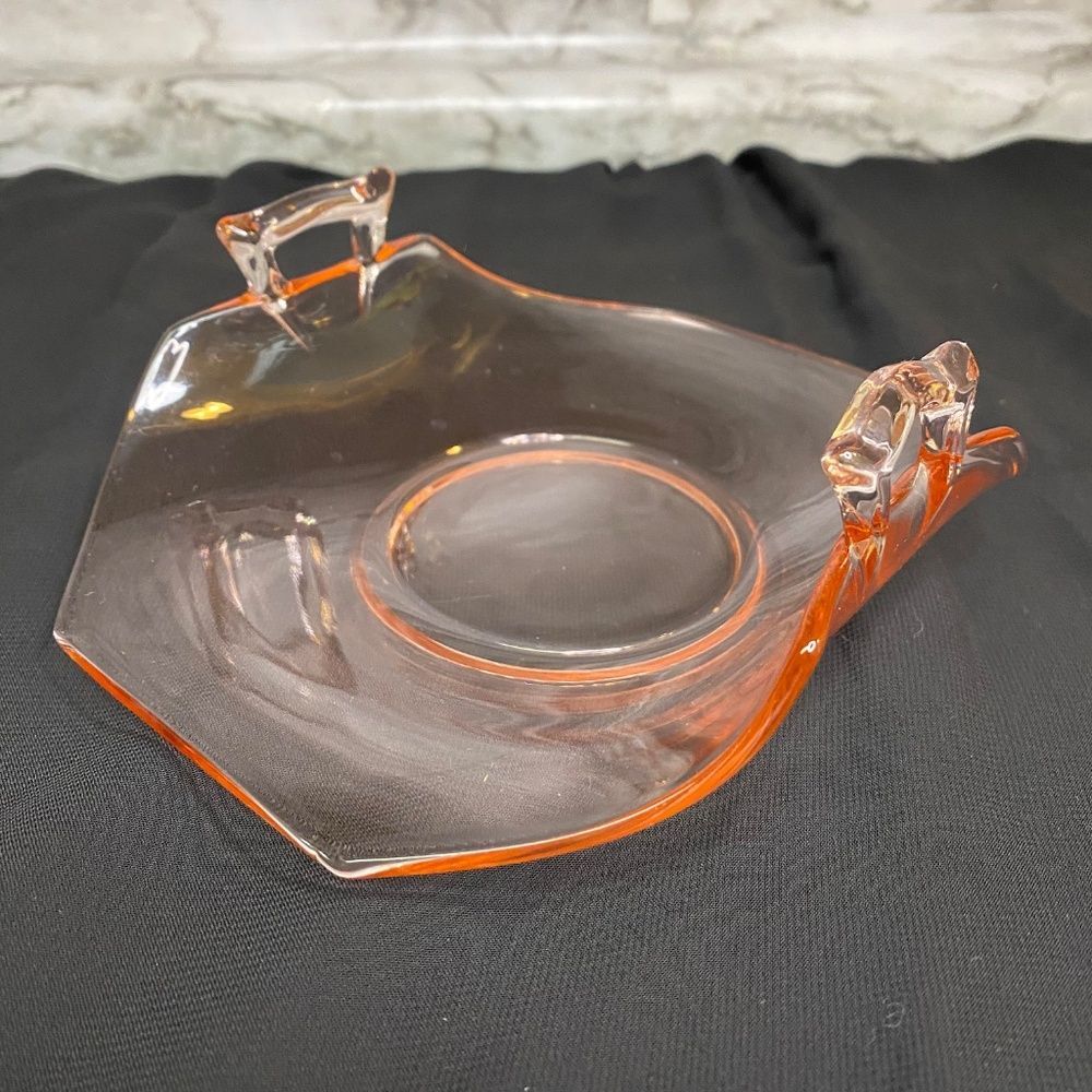 1A* Pink Depression glass Cambridge Decagon Pink 7" basket or candy dish Clear